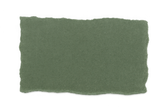 Torn green paper fragment with rough edges, offering a blank textured surface for notes and messages on transparent background