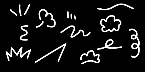 A set of hand-drawn comic-style symbols and effects