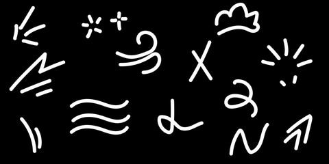 A set of hand-drawn comic-style symbols and effects