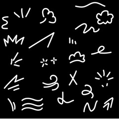 A set of hand-drawn comic-style symbols and effects