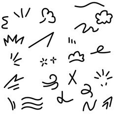 A set of hand-drawn comic-style symbols and effects