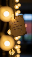 Heartfelt handwritten love note message glowing with warm fairy lights expressing deep romantic affection and warmth