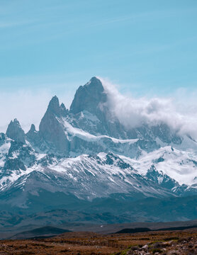 Iconic view of Mount Fitz Roy in Argentinian Patagonia on the road on the way to El Chalten