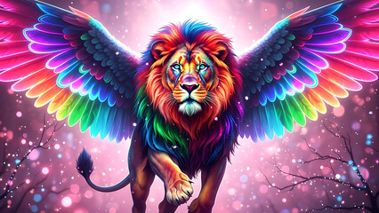 Enchanted Animal Kingdom of Wings of Light, Guardian Animals of Magical Color, Free Soul of the Rainbow, Neon Winged Dreams, The Magic of Celestial Animals, generatin IA