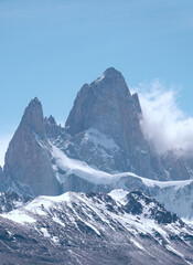 Iconic view of Mount Fitz Roy in Argentinian Patagonia on the road on the way to El Chalten