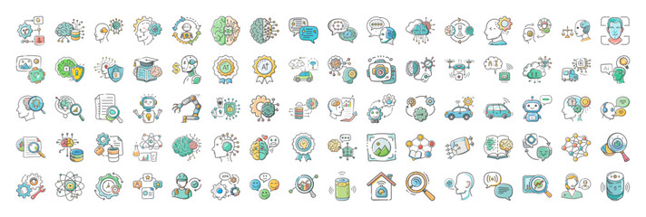 Technology and business icon set with diverse digital communication and data concepts