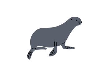Big-eared Gray seal. Seal has friendly expression and is standing on its flippers. Flat Vector Illustrations Isolated. Wild Aquatic mammal of pinniped order