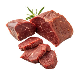 Obraz premium Fresh raw beef cuts with rosemary on a black background.
