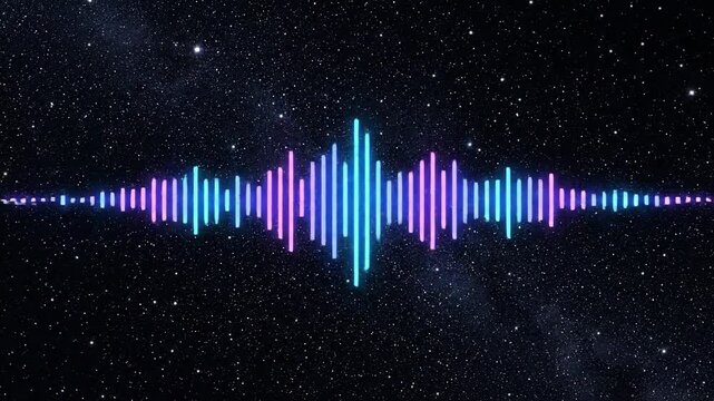 Abstract audio waveform visualization in neon colors on dark background