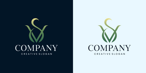 Monogram Letter S V Elegant Luxury Floral Nature Vintage Logo Template