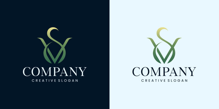 Monogram Letter S V Elegant Luxury Floral Nature Vintage Logo Template