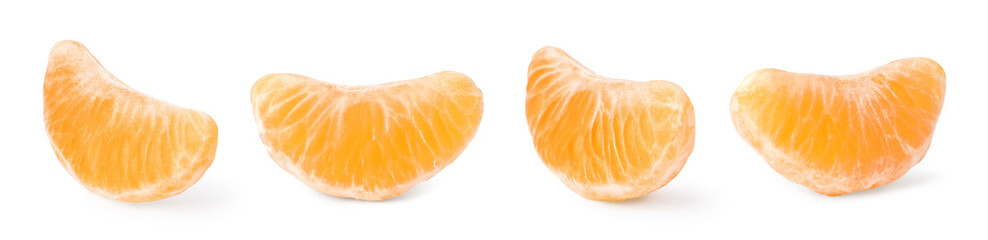 Tangerine segments isolated on white, set. Citrus fruit