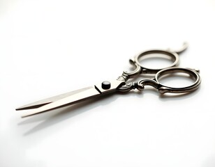 Vintage Sewing Scissors with Ornate Handles Isolated on White