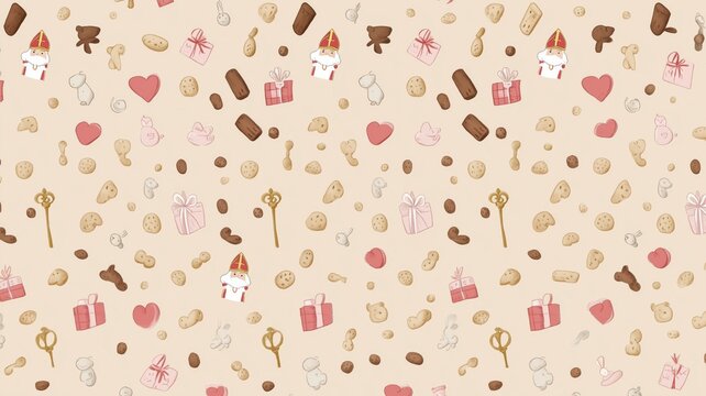 Sinterklaas holiday treats and gifts seamless pattern