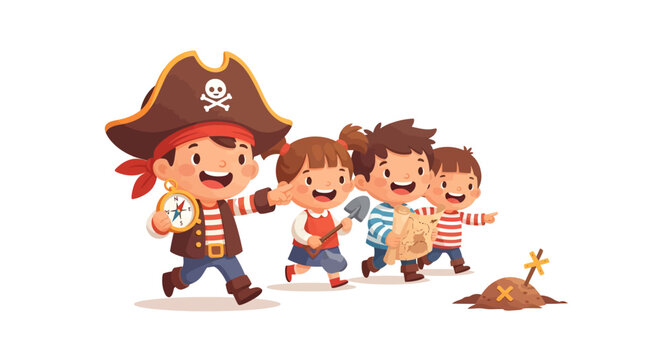 Whimsical Pirate Children Adventure Exploring Hidden Treasure and Playful Crew - Powered by Adobe