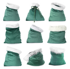 Santa bag isolated on white. Green sack, collection