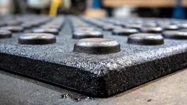 Detailed view of studded antislip material on a workplace platform featuring raised studs to provide extra grip and reduce accident risks.
