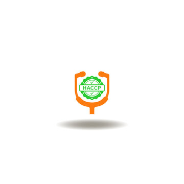 Vector illustration of stethoscope and seal with acronym HACCP. Symbol of HACCP Hazard Analysis Critical Control Point.