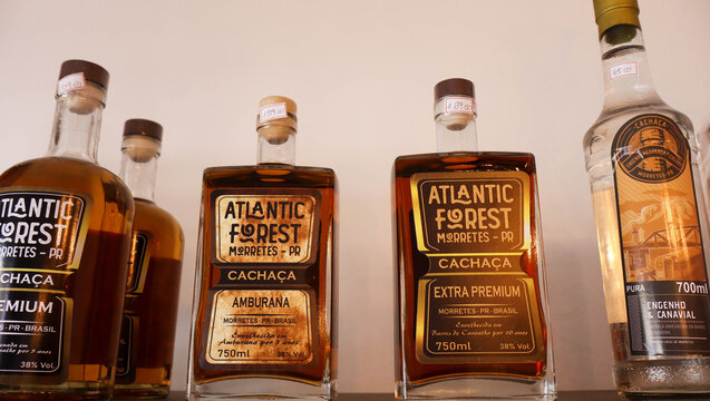 
Samples of cacha&ccedil;a, a distilled spirit, produced in the city of Morretes, on the coast of the state of Paran&aacute;, southern Brazil.