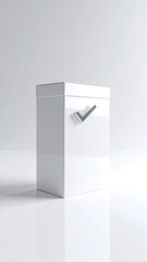 Pristine white box, simple design, with stylized checkmark on side