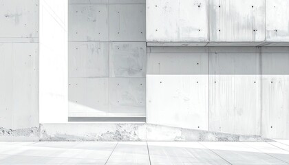 Architectural, stark white concrete structure, minimalist design with shadow