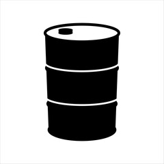 Black barrel icon isolated on white background. Concept of the financial crisis on the oil market. Single black barrel, vector illustration