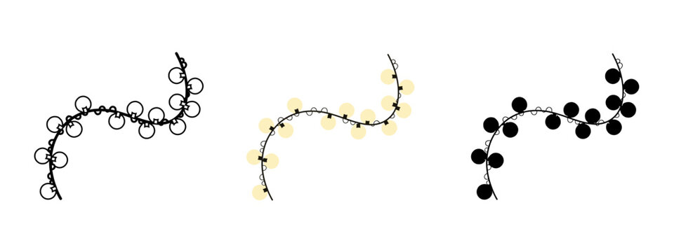 Christmas Light String Decorations in Varied Styles on a White Background