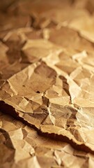 Close-up of crumpled brown paper, texture, and torn edges