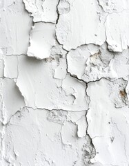 Peeling white paint on a textured wall with cracks and exposed layers
