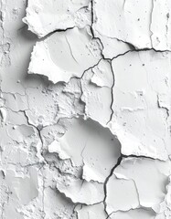 Abstract close-up of cracked white paint on a textured surface, dramatic shadows