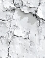 Close-up of a weathered, cracked white wall texture with shadows