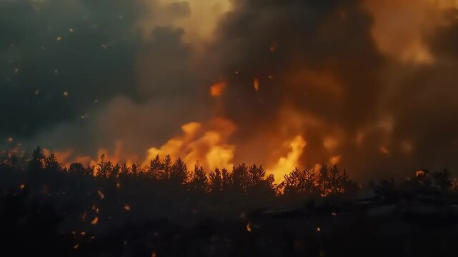 Forest fire burning with flames and smoke. (3)