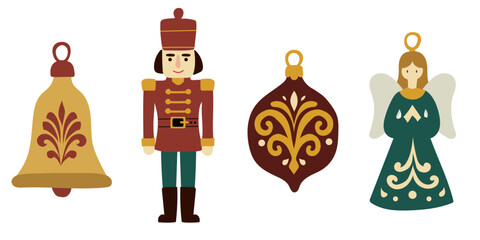 Set of Christmas toys. Vintage Christmas toys. Victorian style.