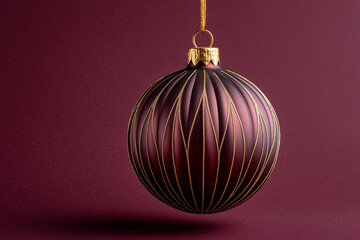 Elegant burgundy Christmas ornament hanging with gold details  