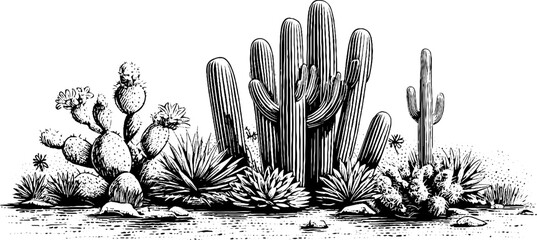 Vintage cactus themed border design for decoration and print