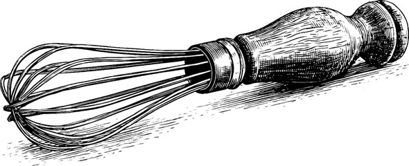 Vintage decorative sketch of engraved dough whisk with twisted design for culinary art and kitchen decor
