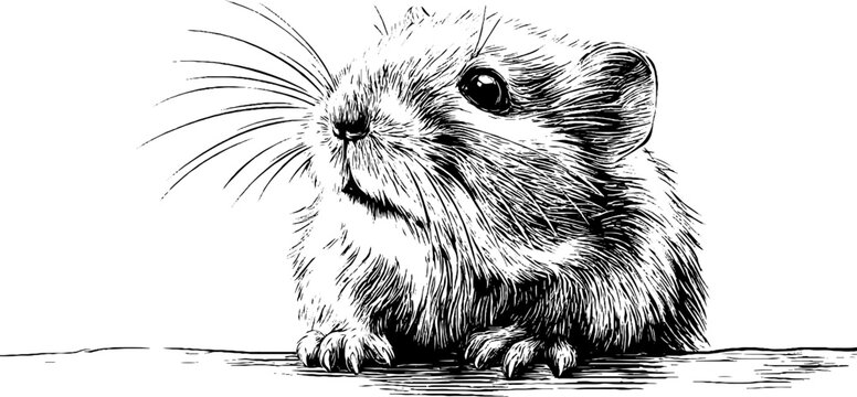 Plump field vole engraving - retro hand-drawn wildlife illustration for nature design