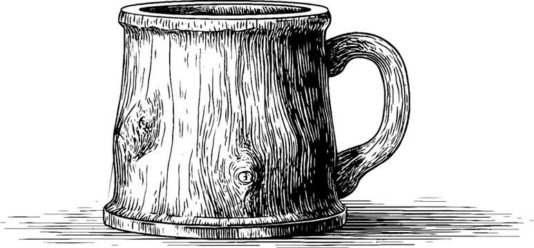 Rustic clay mug etching - decorative engraved illustration for design and craft projects