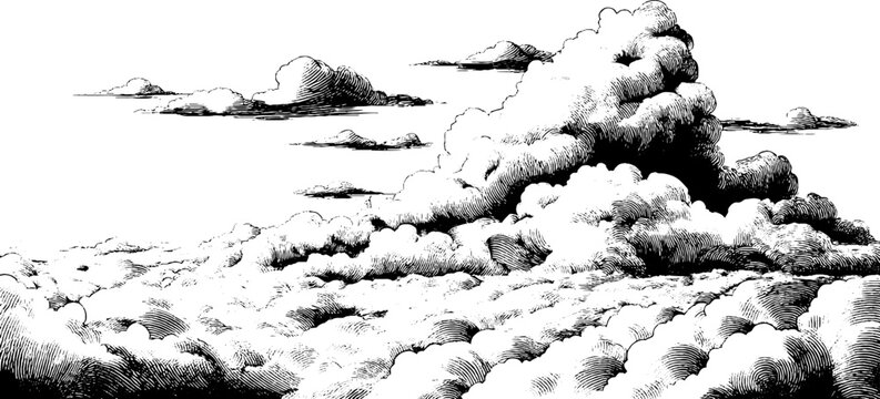 Intricate hand drawn sky landscape with clouds for decorative design