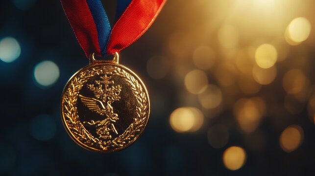 A gold medal serves as powerful symbol of honor and victory, celebrating the remarkable success and outstanding accomplishments of individuals who excel in their respective fields, embraced with pride