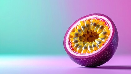 Vibrant Passion Fruit Halved on a Gradient Background.