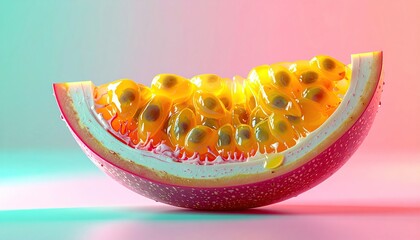 Vibrant Passion Fruit Slice on Colorful Background.