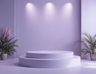 Rounded Podium in Matte Lavender Under Soft Spotlighting