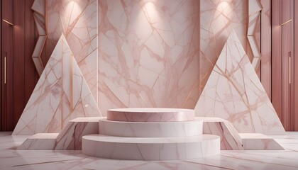 Triangular 3D Podium with Soft Rose Gold Details
