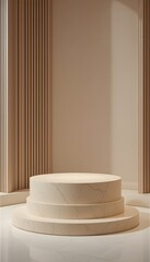 Two-Tiered 3D Display Podium in Warm Beige and Cream Tones