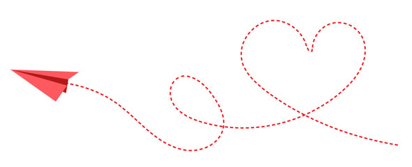 A romantic trip. Plane and heart on a white background.