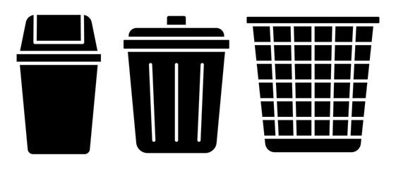 Trash can, trash bin, wastebasket glyph solid icon set	