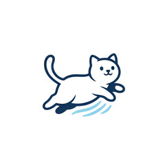 Fototapeta premium Playful White Cat with Blue Accents Leaping Gracefully Against a Black Background Capturing Motion and Agility