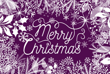 Merry Christmas violet card. hand drawing. Not AI. Vector illustration