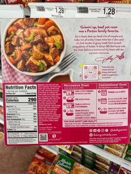 Grocery store Dolly Parton frozen TV dinners back label